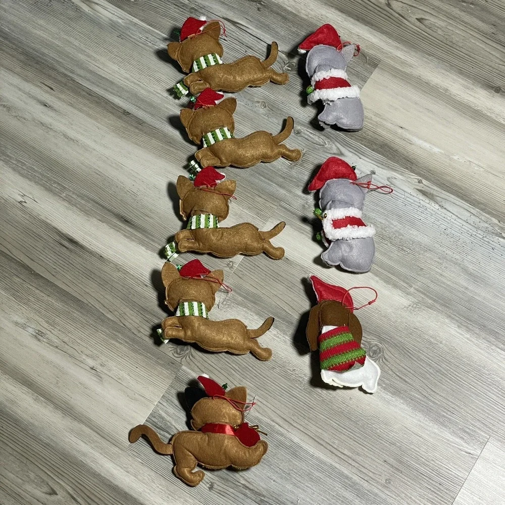 Cat Dog Christmas Ornaments 3D Felt‎ Textured Embellished Stuffed Multicolor 8